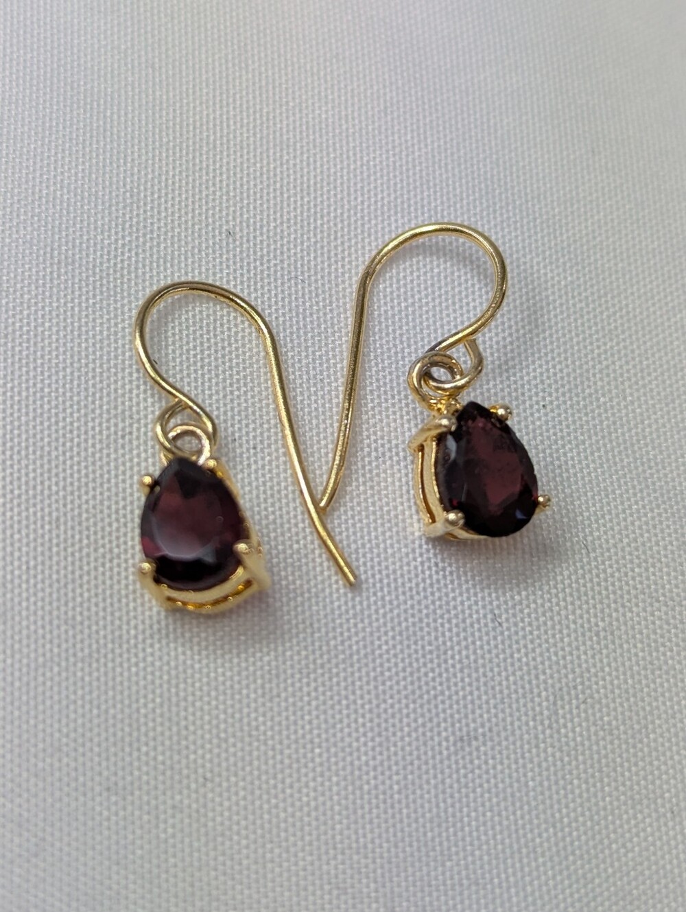 Gold Teardrop Garnet Dangle Earrings